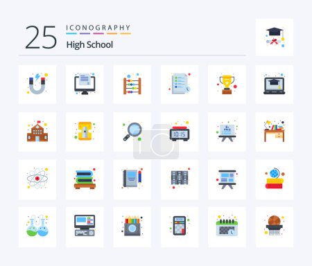 Illustration for High School 25 Flat Color icon pack including cup. study timetable. paper. study time. mathematics - Royalty Free Image