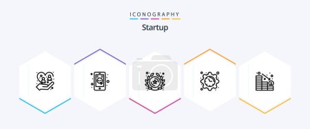 Illustration for Startup 25 Line icon pack including analytics. date. mobile shop. clock. star - Royalty Free Image