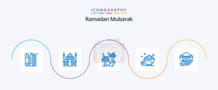 Ilustración de Ramadan Blue 5 Icon Pack Including sweet. dish. moon. arecaceae. tree - Imagen libre de derechos