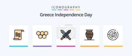 Téléchargez les illustrations : Grèce Independence Day Line Rempli Pack de 5 icônes y compris l'attribution. greece. prince. ancien bocal. la loi. Icônes créatives Design - en licence libre de droit