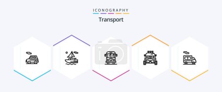 Téléchargez les illustrations : Transport 25 Line icon pack including transport. transport. cargo. dirt. bike - en licence libre de droit