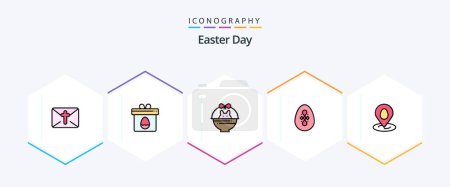 Téléchargez les illustrations : Easter 25 FilledLine icon pack including pin. egg. basket. easter. bird - en licence libre de droit