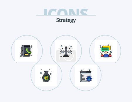 Téléchargez les illustrations : Strategy Line Filled Icon Pack 5 Icon Design. teamwork. puzzle. design. star. cup - en licence libre de droit