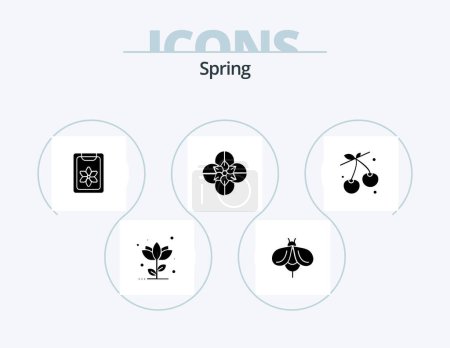 Téléchargez les illustrations : Spring Glyph Icon Pack 5 Icon Design. berry. flower. bug. anemone flower. clip - en licence libre de droit