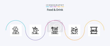 Téléchargez les illustrations : Aliments et boissons Ligne 5 Icône Pack Y compris. la nourriture. Chaud. Des baies. produits alimentaires - en licence libre de droit