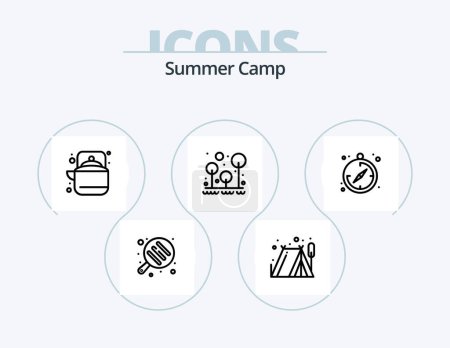 Illustration for Summer Camp Line Icon Pack 5 Icon Design. board. tea. ball. pot. camping - Royalty Free Image