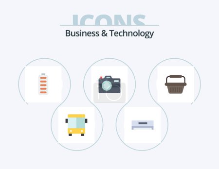 Illustration for Business and Technology Flat Icon Pack 5 Icon Design. cart. technology. accumulator. photography. camera - Royalty Free Image