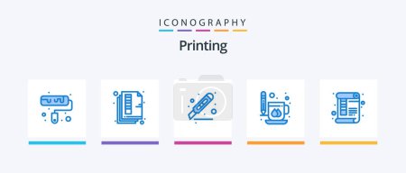 Illustration for Printing Blue 5 Icon Pack Including print. drink. cut. cup. page. Creative Icons Design - Royalty Free Image