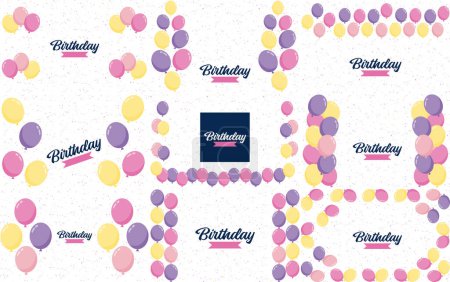 Téléchargez les illustrations : Happy Birthday in a playful. hand-drawn font with a background of balloons and confetti. - en licence libre de droit