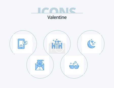 Téléchargez les illustrations : Valentine Blue Icon Pack 5 Icône Design. lune. amour. mobile. romantique. dîner - en licence libre de droit