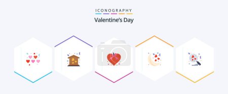 Illustration for Valentines Day 25 Flat icon pack including search. heart. love. valentines. moon - Royalty Free Image