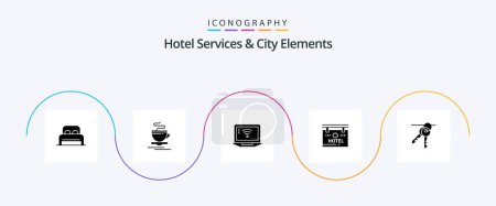 Illustration for Hotel Services And City Elements Glyph 5 Icon Pack Including key. location. laptop. board. hotel - Royalty Free Image