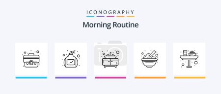 Ilustración de Paquete del icono de la línea 5 de la rutina matutina incluyendo comida. Pastel. dormitorio. Máquina. fen. Diseño de iconos creativos - Imagen libre de derechos