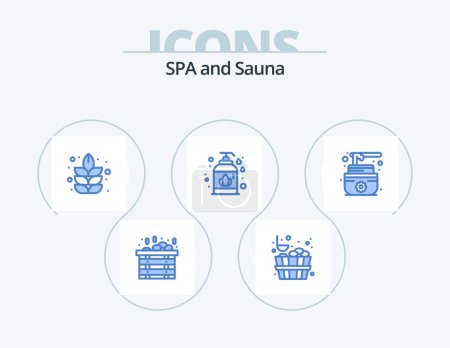 Illustration for Sauna Blue Icon Pack 5 Icon Design. . . plant. cream. sauna - Royalty Free Image