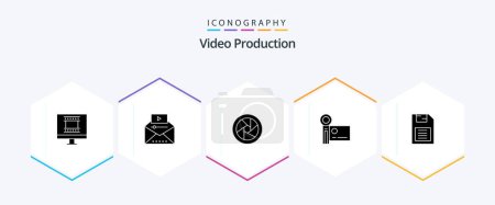 Illustration for Video Production 25 Glyph icon pack including video camera. handycam. viral video. digital camera. - Royalty Free Image