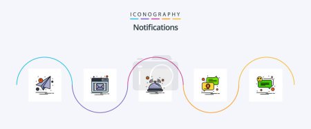 Illustration for Notifications Line Filled Flat 5 Icon Pack Including bubble. placeholder. bell. pin. location - Royalty Free Image