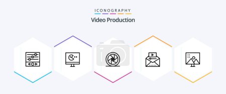 Ilustración de Video Production 25 Paquete de iconos de línea que incluye video marketing. Vídeo popular. video famoso. superhéroe - Imagen libre de derechos