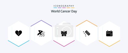 Illustration for World Cancer Day 25 Glyph icon pack including wings. freedom. health. butterfly. cancer - Royalty Free Image