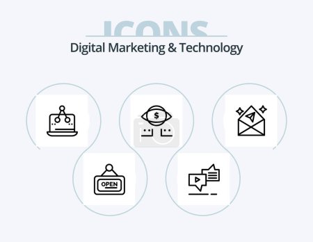 Téléchargez les illustrations : Digital Marketing And Technology Line Icon Pack 5 Icon Design. marketing. computer. news. platform. marketing - en licence libre de droit