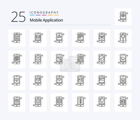 Illustration for Mobile Application 25 Line icon pack including mobile. activity. drive. smartphone. app - Royalty Free Image