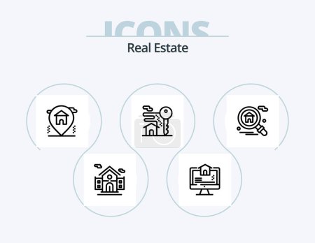 Téléchargez les illustrations : Real Estate Line Icon Pack 5 Icon Design. key. house. building. home. home - en licence libre de droit
