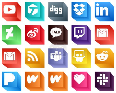 Téléchargez les illustrations : 3D Social Media Brand Icon Set 20 Icônes Pack tels que rss. email. weibo. gmail et kakao parlent icônes. Entièrement personnalisable et professionnel - en licence libre de droit