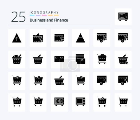Téléchargez les illustrations : Finance 25 Solid Glyph icon pack including shopping cart. basket. structure. wallet. money - en licence libre de droit