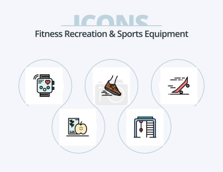 Téléchargez les illustrations : Fitness Recreation And Sports Equipment Line Filled Icon Pack 5 Icon Design. healthy. food. barbell. diet. weight - en licence libre de droit