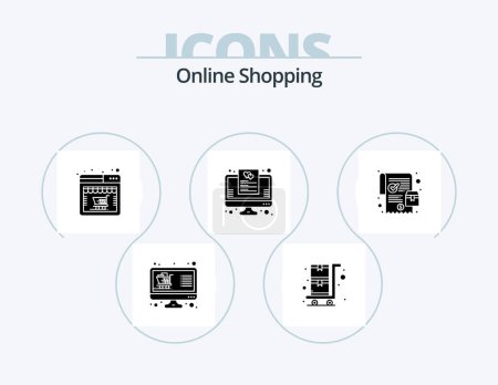 Illustration for Online Shopping Glyph Icon Pack 5 Icon Design. mobile. list. favorite. online store - Royalty Free Image
