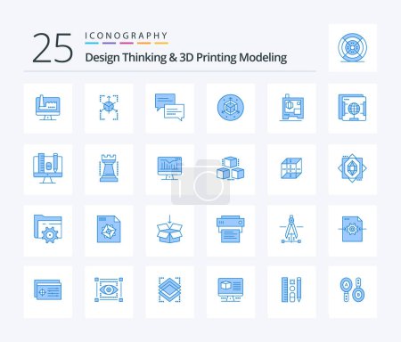 Illustration for Design Thinking And D Printing Modeling 25 Blue Color icon pack including scanner. printer. chat. designd. scale - Royalty Free Image