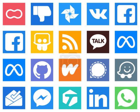 Illustration for 20 Minimalist Social Media Icons such as wattpad; facebook; fb; meta and feed icons. Unique and high definition - Royalty Free Image