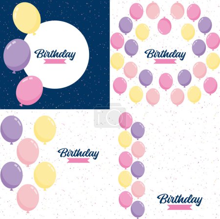 Téléchargez les illustrations : Happy Birthday in a playful. hand-drawn font with a background of balloons and confetti. - en licence libre de droit