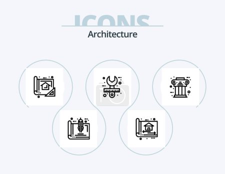 Illustration for Architecture Line Icon Pack 5 Icon Design. construction. architect. roller brush. blue print. construction - Royalty Free Image