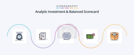 Ilustración de Analytic Investment And Balanced Scorecard Line Filled Flat 5 Icon Pack Including dollars. banknotes. degree. pitch. convergence - Imagen libre de derechos