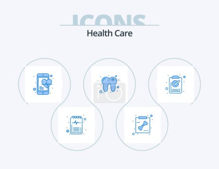 Ilustración de Cuidado de la salud Blue Icon Pack 5 Icon Design. Marca de verificación. tratamiento. atención médica. diente. odontología - Imagen libre de derechos
