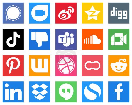 Illustration for 20 Simple Social Media Icons such as dislike; china; qzone; video and tiktok icons. High resolution and editable - Royalty Free Image