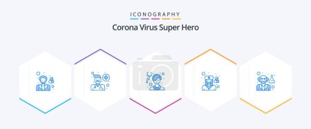 Ilustración de Corona Virus Super Hero 25 Paquete icono azul incluyendo la salud. Una mujer. Hombre. Enfermera. asistencia sanitaria - Imagen libre de derechos