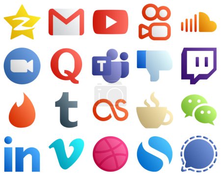 Illustration for 20 High Quality Gradient Social Media Icons such as question. kuaishou. meeting and zoom icons. Unique and high definition - Royalty Free Image