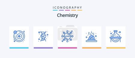 Ilustración de Chemistry Blue 5 Icon Pack Incluyendo estudio. matraz. fórmula. química. Laboratorio. Diseño de iconos creativos - Imagen libre de derechos