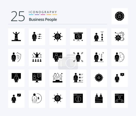 Téléchargez les illustrations : Business People 25 pack d'icônes Glyphe solide avec présentation. les affaires. personne. partager. personnes - en licence libre de droit