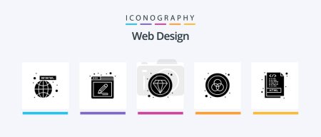 Ilustración de Diseño Web Glyph 5 Icon Pack Incluyendo. codificación. caro. html. web. Diseño de iconos creativos - Imagen libre de derechos