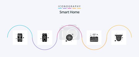 Téléchargez les illustrations : Smart Home Glyph 5 Icon Pack Including stove. smart. phone. oven. ventilation - en licence libre de droit