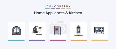 Illustration for Home Appliances And Kitchen Line Filled 5 Icon Pack Including kitchen. machine. iron. home. blender. Creative Icons Design - Royalty Free Image