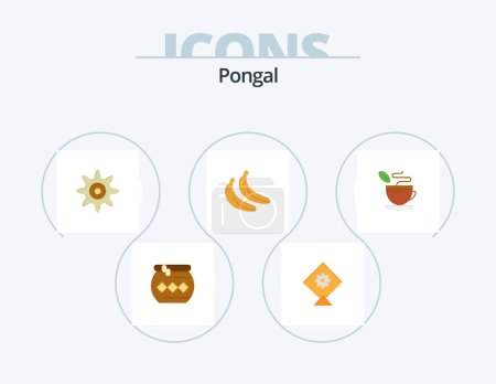 Illustration for Pongal Flat Icon Pack 5 Icon Design. . coffee. gear. hot. tea - Royalty Free Image