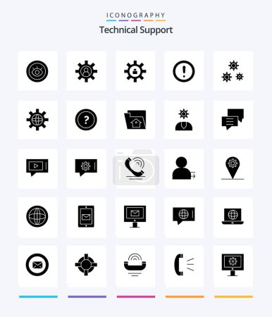 Illustration for Creative Technical Support 25 Glyph Solid Black icon pack  Such As configuration. question. gear. note. about - Royalty Free Image
