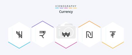 Illustration for Currency 25 Flat icon pack including . mongolia. money. currency. israeli - Royalty Free Image