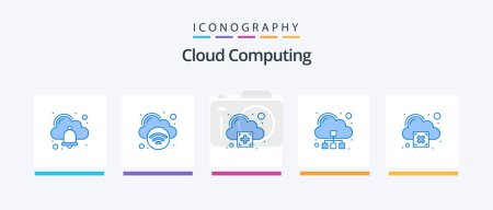 Ilustración de Cloud Computing Blue 5 Icon Pack Incluye el error. Añadir. servidor. nube. Diseño de iconos creativos - Imagen libre de derechos