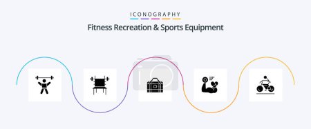 Ilustración de Fitness Recreation And Sports Equipment Glyph 5 Icon Pack Including beat. muscle. gym. growth. gym - Imagen libre de derechos
