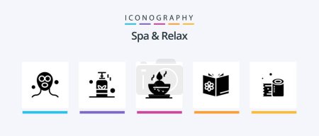 Téléchargez les illustrations : Spa And Relax Glyph 5 Icon Pack Including bowl . oil . candle in bowl. bowl. Creative Icons Design - en licence libre de droit