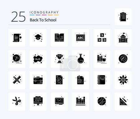 Téléchargez les illustrations : Retour à l'école 25 Solid Glyph icône pack y compris l'éducation. à l'école. retour à l'école. préscolaire. abc - en licence libre de droit
